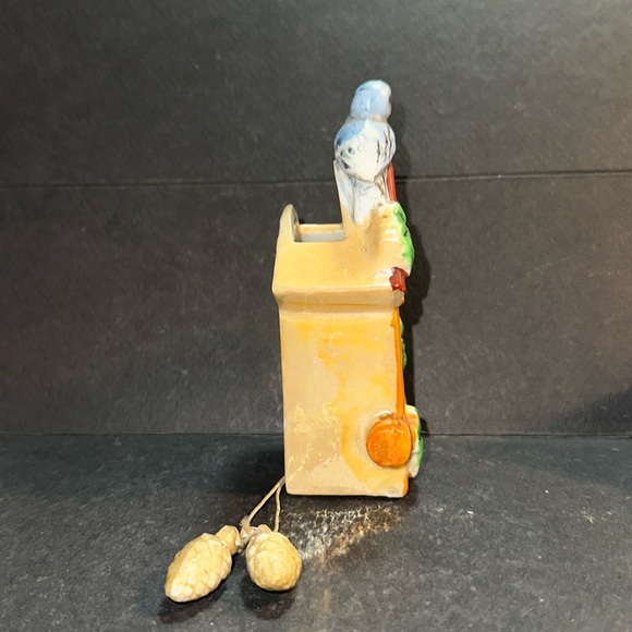 Blue Bird Cuckoo Clock Yellow Wall Pocket Japan Vintage Lusterware, 5" - Picture 4 of 6